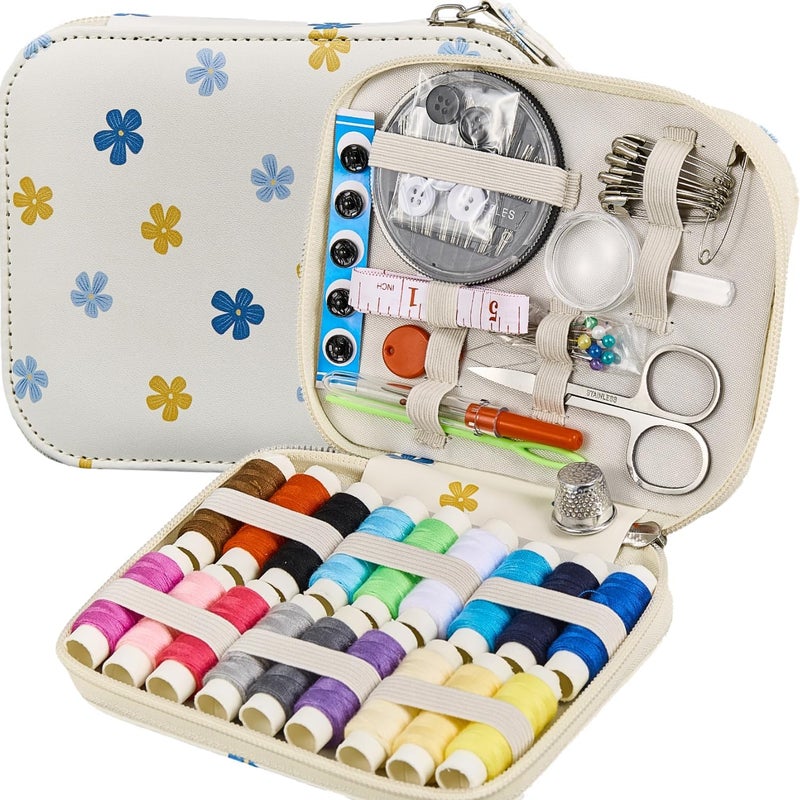Bobode Sewing Sets & Kits Mini Travel Sewing Kit Floral Pattern Sewing Set Professional Basic Sewing Supplies Printing Carry Sewing Kit for Adults, Emergency, Home Beginners - Image 1
